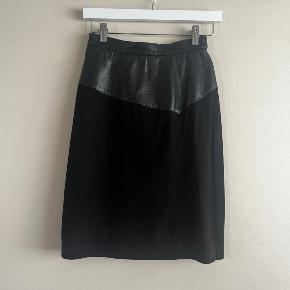Vintage Saks Fifth Avenue lamb suede leather pencil skirt 6 black mixed media